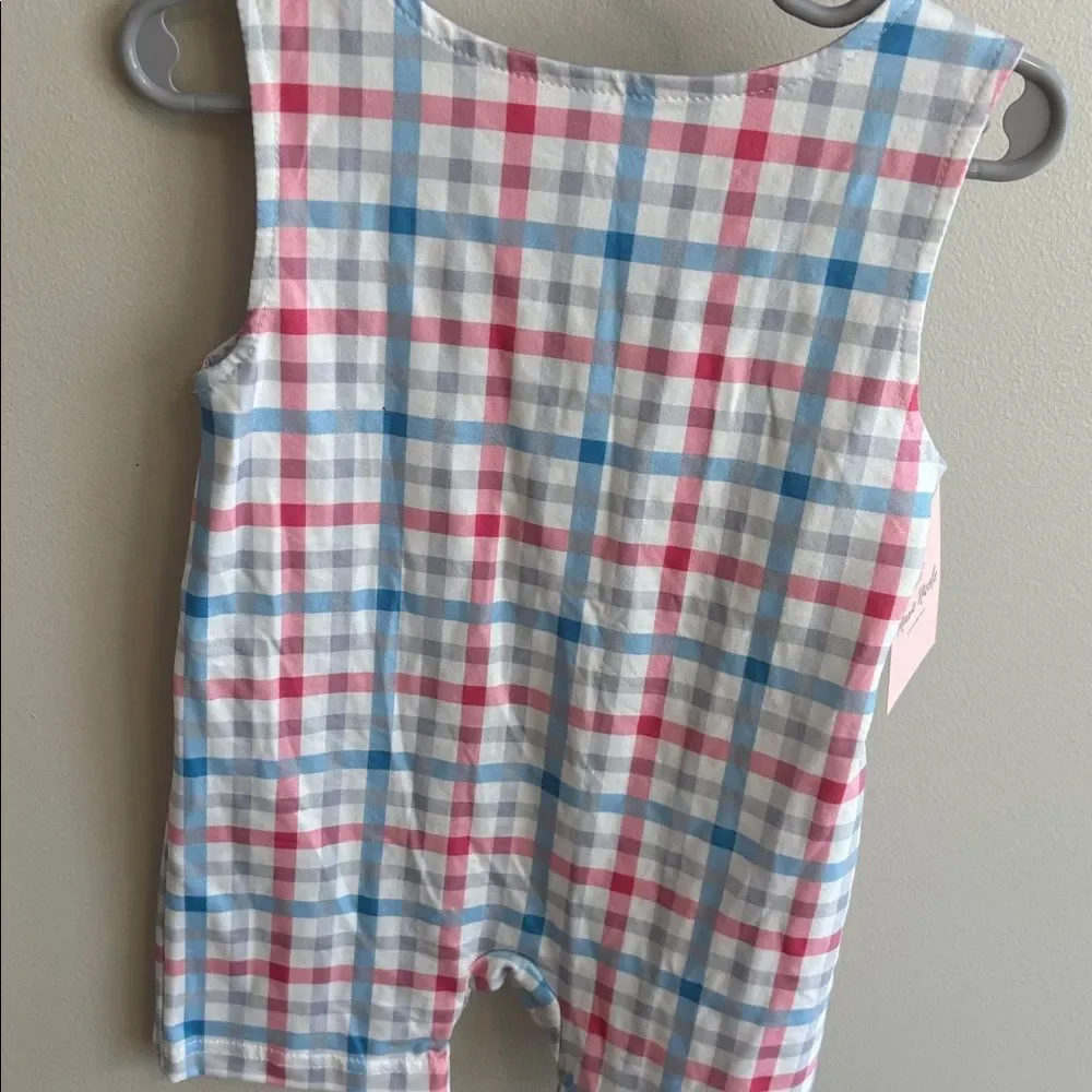 NEW Marie Nicole 12-18 month Plaid Baby Romper with Whale Design